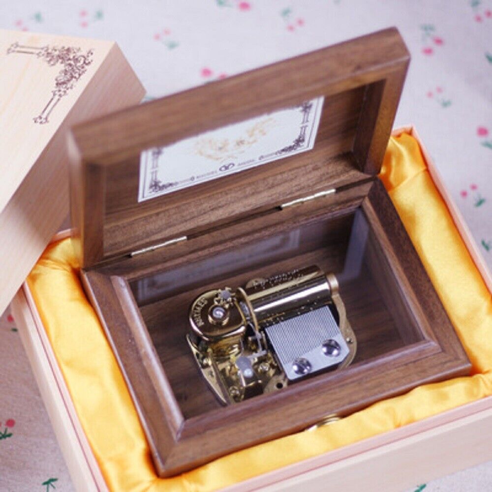 30 NOTE WALNUT WOODEN WIND UP MUSIC BOX :  YOUNG AND BEAUTIFUL