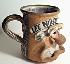 Vintage Handmade Life Without Coffee Tea Mug Cup Ceramic 3d Face Pottery Art picture