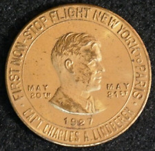 1927 US Captain Pilot Lucky Lindbergh Coin First Flight - NYC to Paris France VG picture