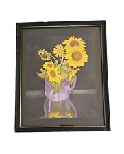 1930s Vintage Martin Kaiser Framed & Matted Lithograph Sunflowers 10.75